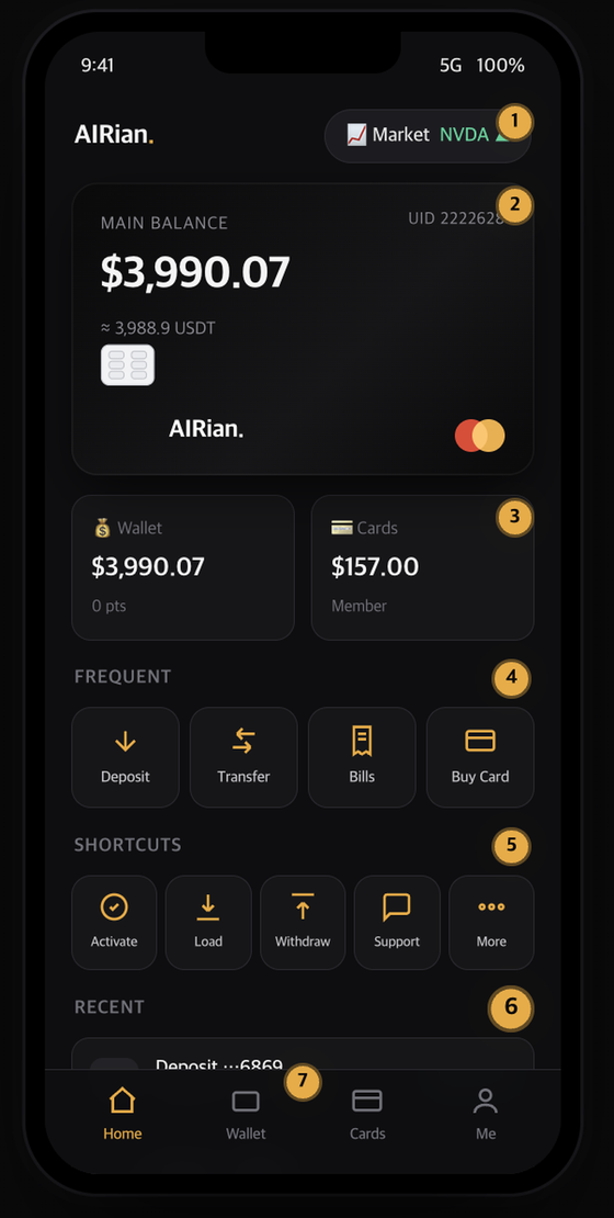 AIRian app card dashboard